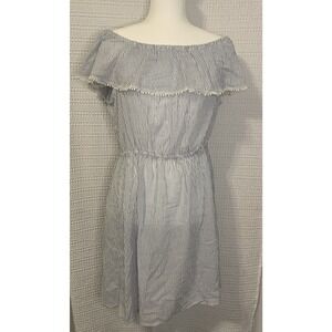 Label of Greater Goods Womens White and Blue Stripe Dress Off Shoulder Sz 10